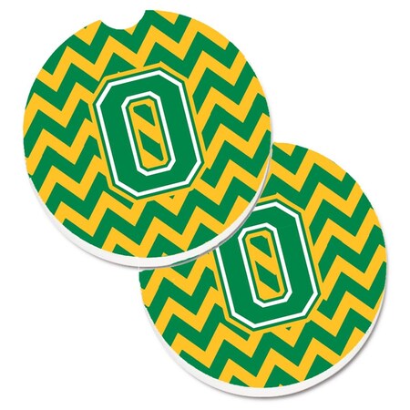 Carolines Treasures Letter O Chevron Green and Gold Cup Holder Car Coaster, PK2 CJ1059-OCARC